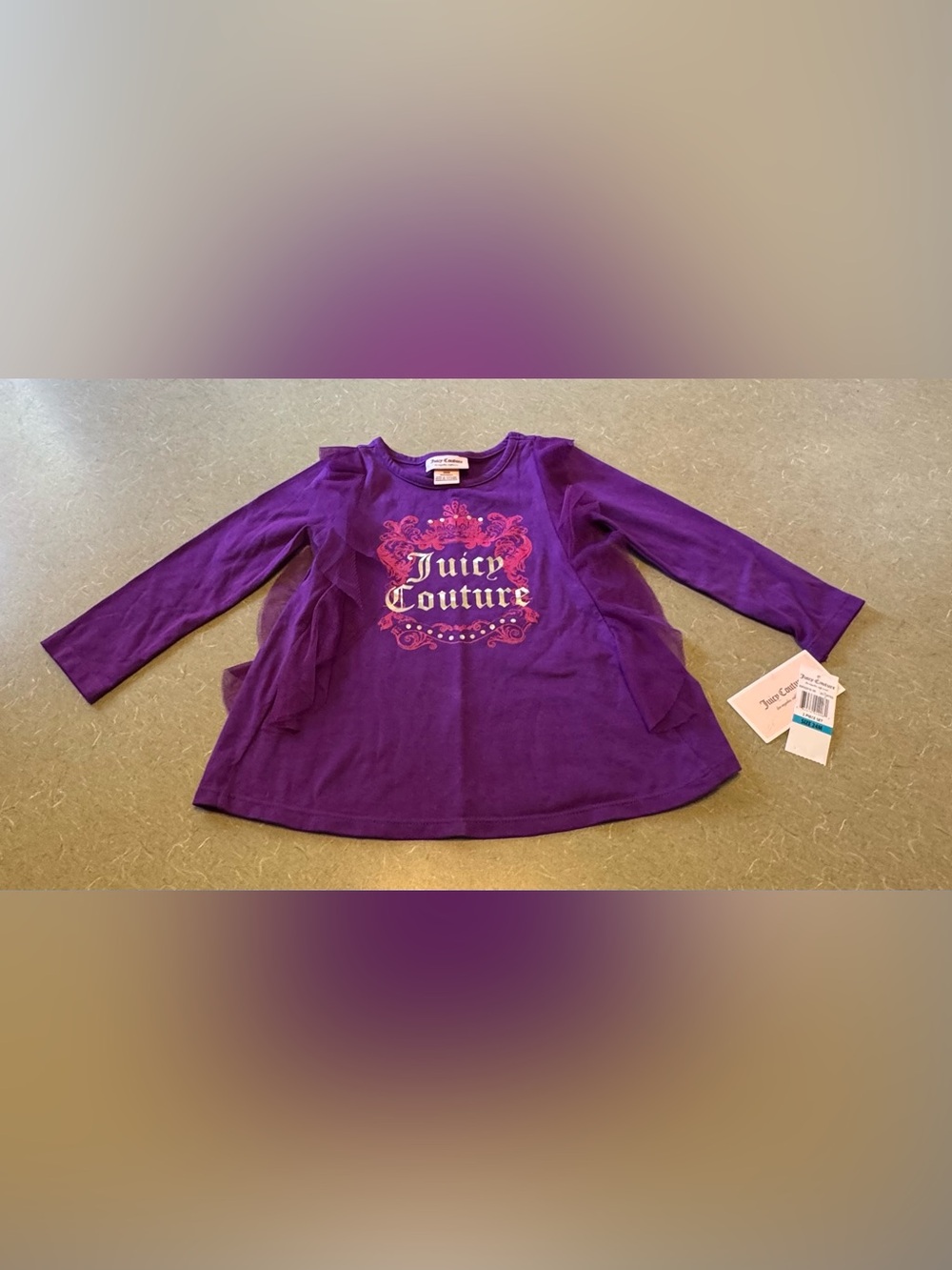 Juicy Couture Girls 24M Purple Tulle Ruffle Logo Top NWT Y2K